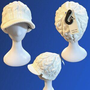 Adidas White Acrylic Cable-Knit Heavy-Gauge Yarn Fleece Lined Cystal Brimmer Hat